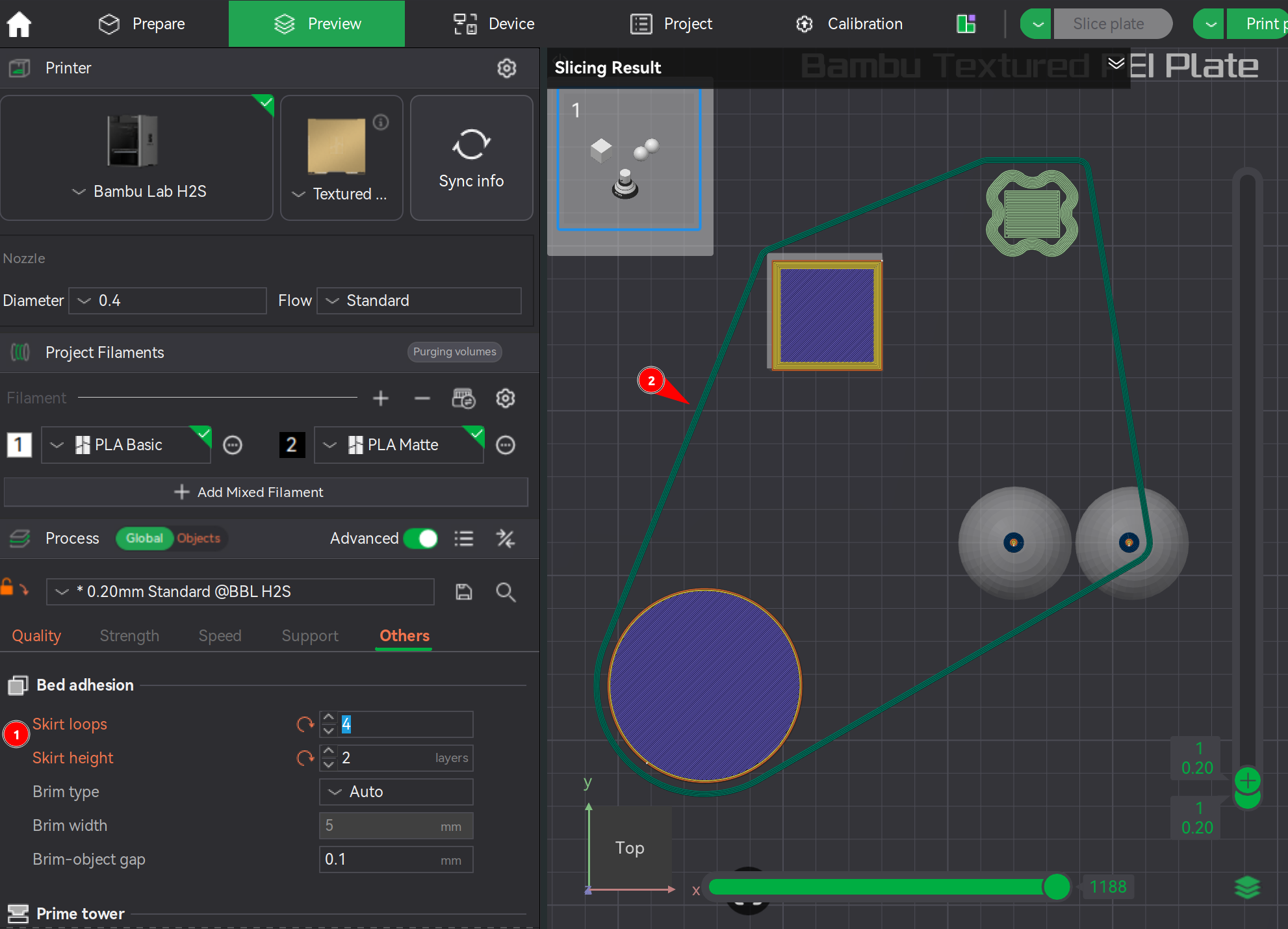 Bambu Studio Prepare screen skirt loop example